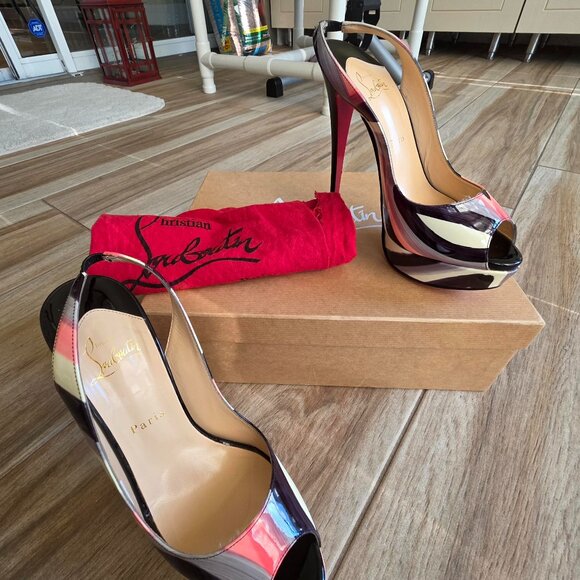 Christian Louboutin Graffiti Peep Sling Back 150 Patent Leather Pumps Eur. 39 - Picture 2 of 14